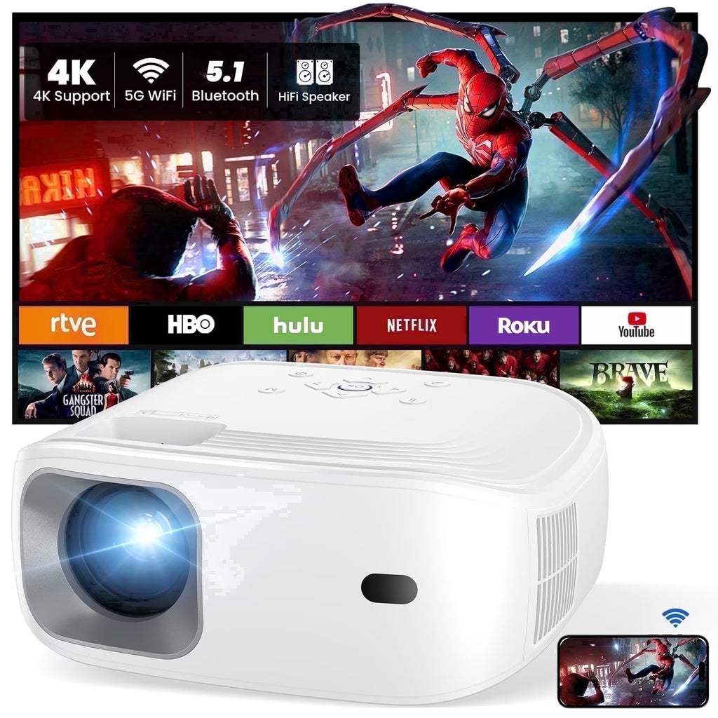 Projector with Wifi and Bluetooth, 4K Support 1080P Mini Projector , Video Projector for Home Theater , 12000LM Portable Outdoor Movie Projector 5G/2.4G